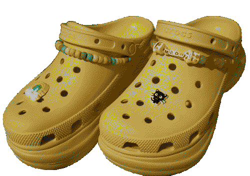 yellow crocs with charms and bracelets