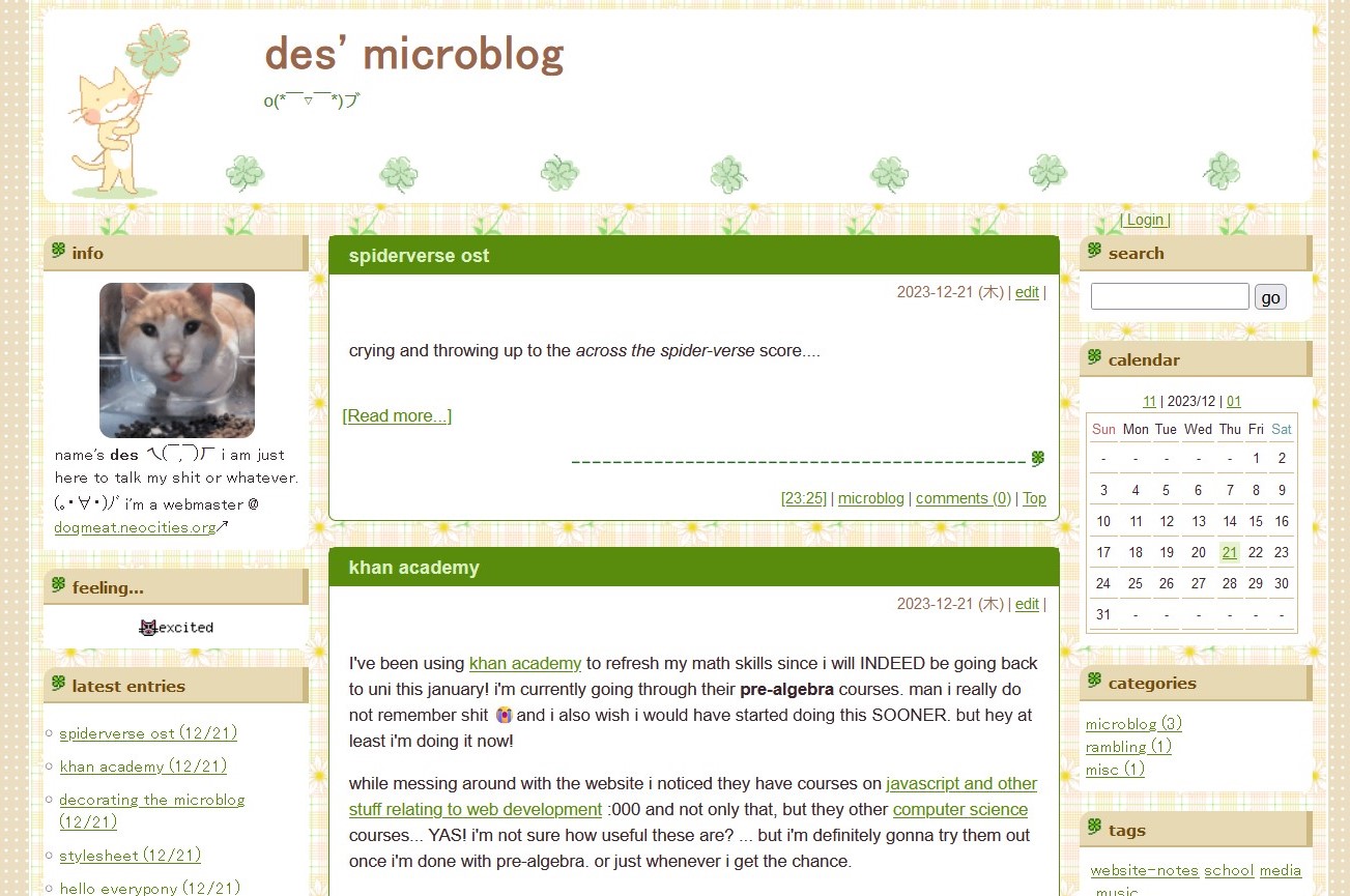 screenshot of my microblog