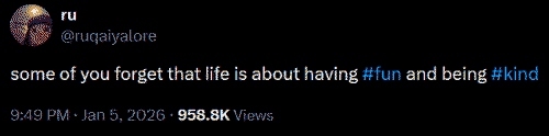 a twitter post that reads: some of you forget that life is about having #fun and being #kind