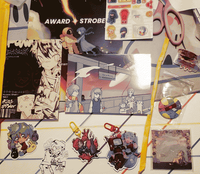 an assortment of things that came with the siinamota fanzine