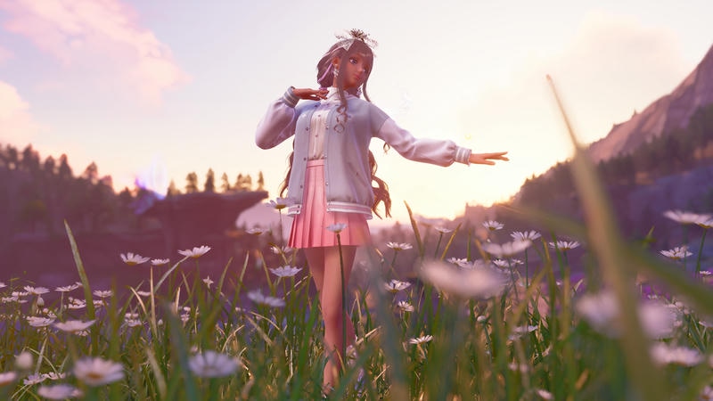 blue jacket with a pink mini skirt